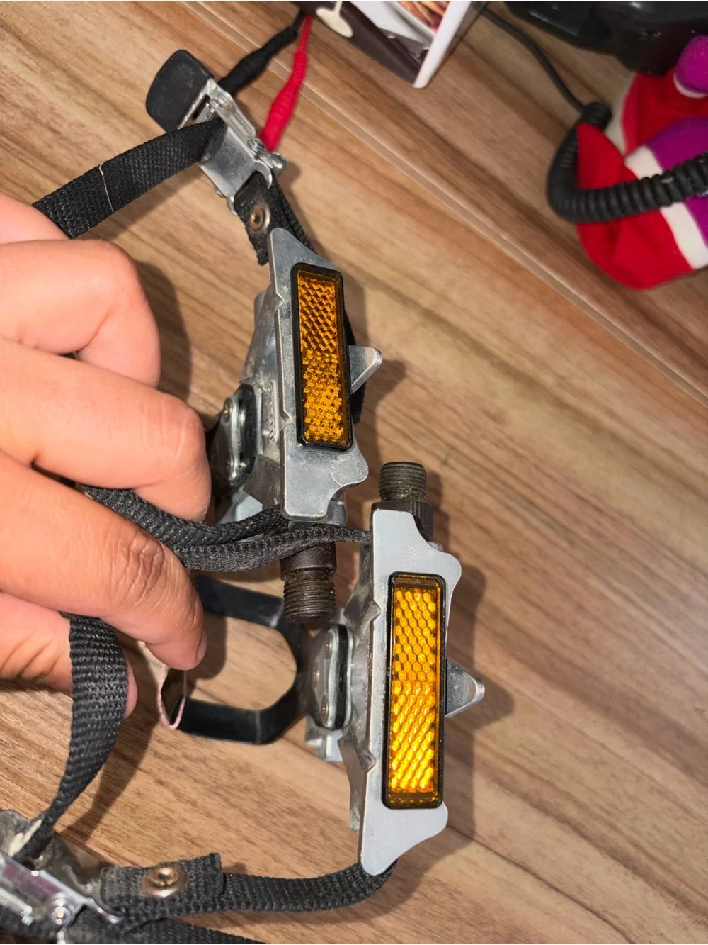Black Pedal Toe Clips with Orange Reflectors - Unbranded